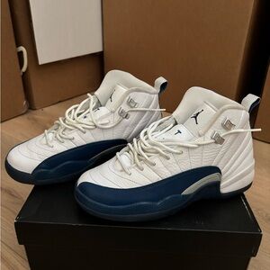 Jordan White and Navy High-Top Basketball Sneakers